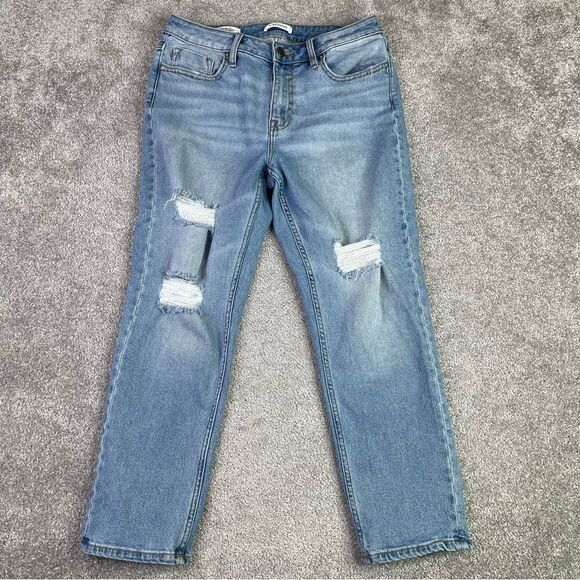 Vigoss Jeans Women’s 28 Blue Slim Straight Cropped Light Wash Denim Distressed - Picture 1 of 12